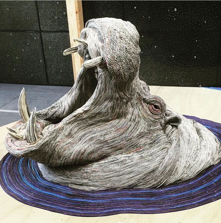 Japanese Artist Creates Animal Sculptures By Using Newspaper Rolls